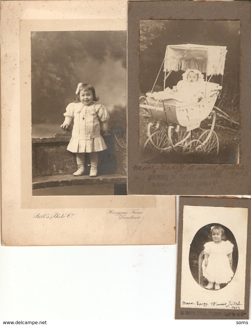 Lot De 6 Photographies +3 Cartes-photos + 3 Cdv De Marc Carcy, Toulouse, Capvern, Tarbes, Landau, Communion, 1908-1918 - Identified Persons