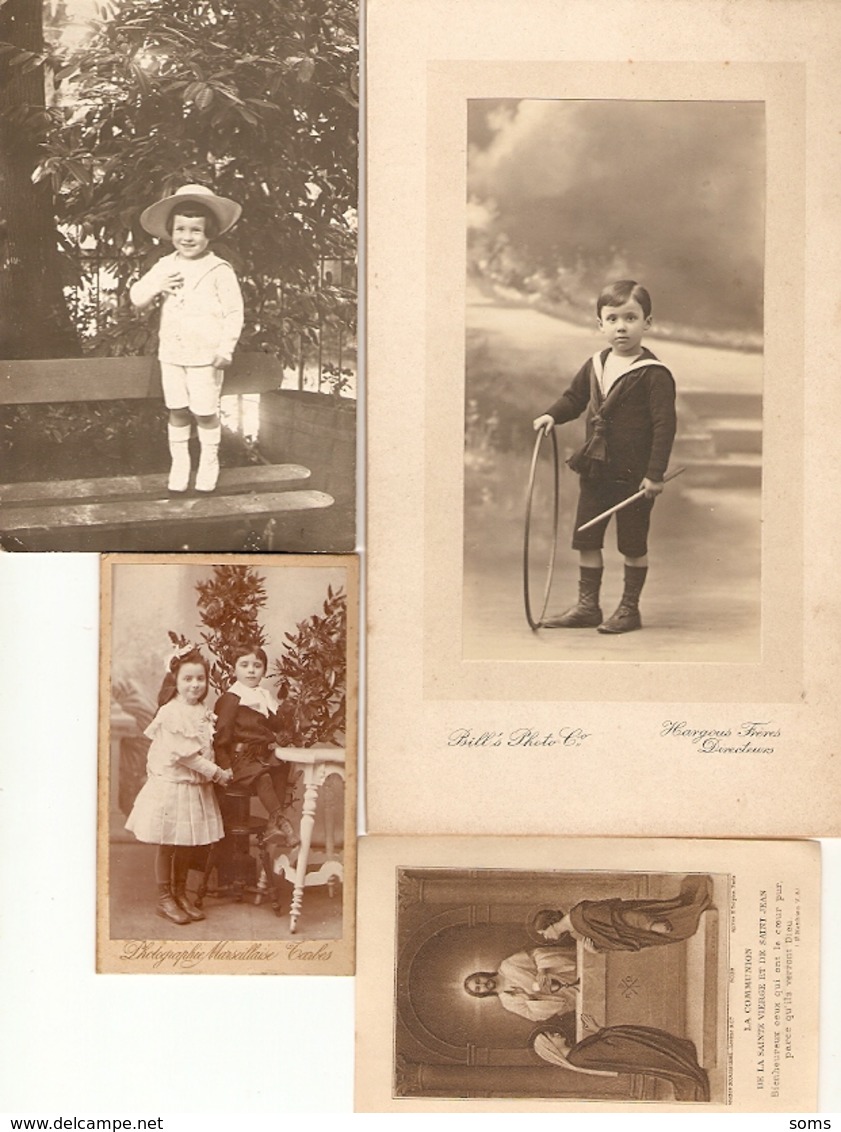 lot de 6 photographies +3 cartes-photos + 3 cdv de Marc Carcy, Toulouse, Capvern, Tarbes, landau, communion, 1908-1918