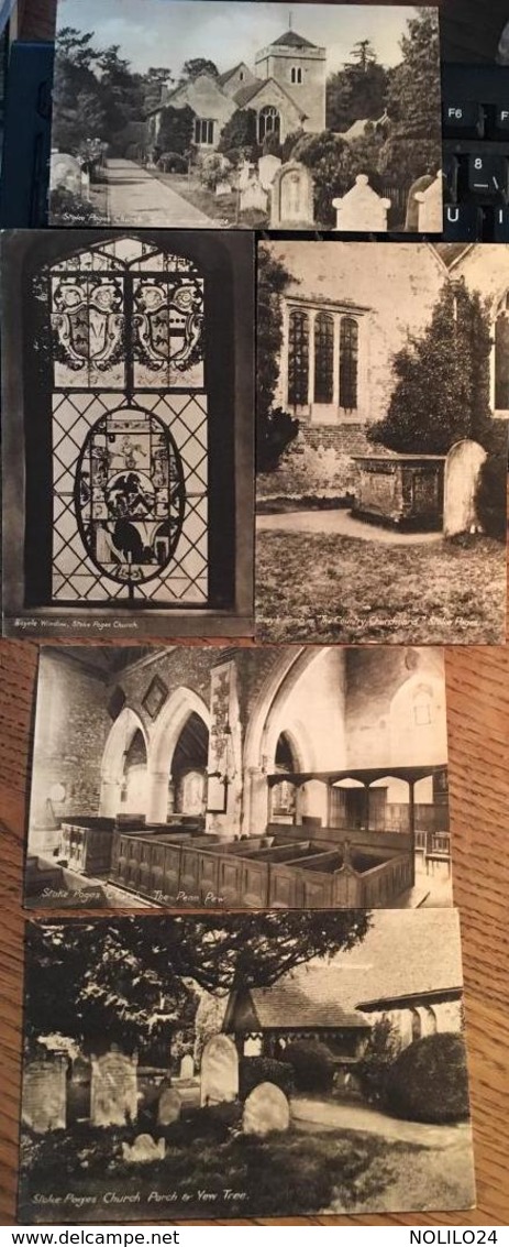 5 CPA, STOKE POGES CHURCH (Eglise Saint Gilles), Penn Pew,Parch,Gray's Tomb,Bicycle Window, Spire - Buckinghamshire