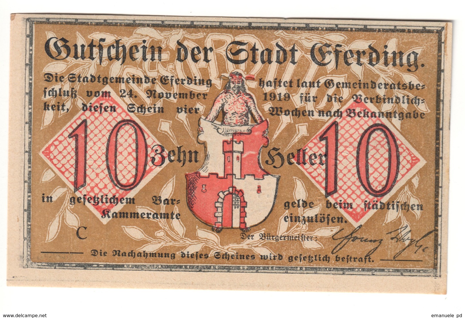 Austria Notgeld - EFERDING 10 HELLER 1919 - Austria