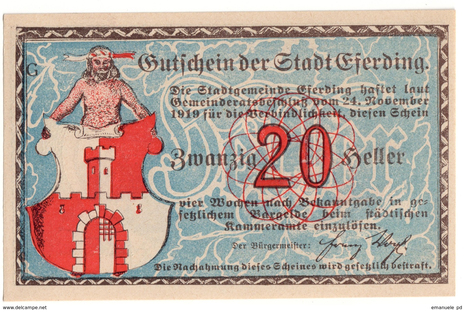 Austria Notgeld - EFERDING 20 HELLER 1919 - Austria