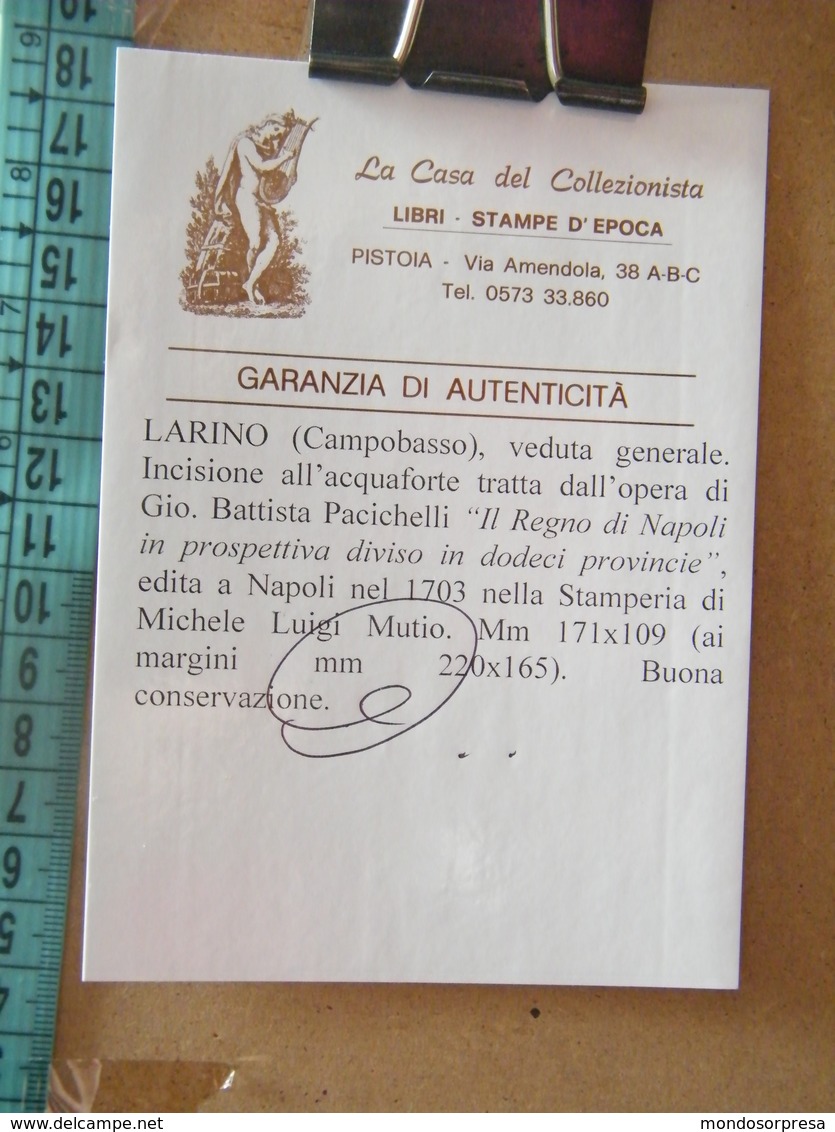 DC25 - LARINO (CAMPOBASSO), INCISIONE ALL' ACQUAFORTE - GIO BATTISTA PACICHELLI, NAPOLI  ANNO 1703 - Stampe & Incisioni