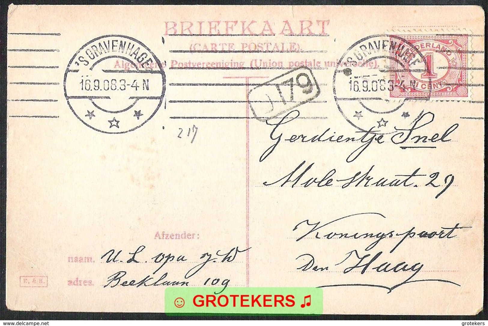 DEN HAAG Wedstrijd Voor Versierde Tramwagens 1908 (Wilhelmina 10 Jaar Koningin) Logement ’t Rustende Paard - Den Haag ('s-Gravenhage)