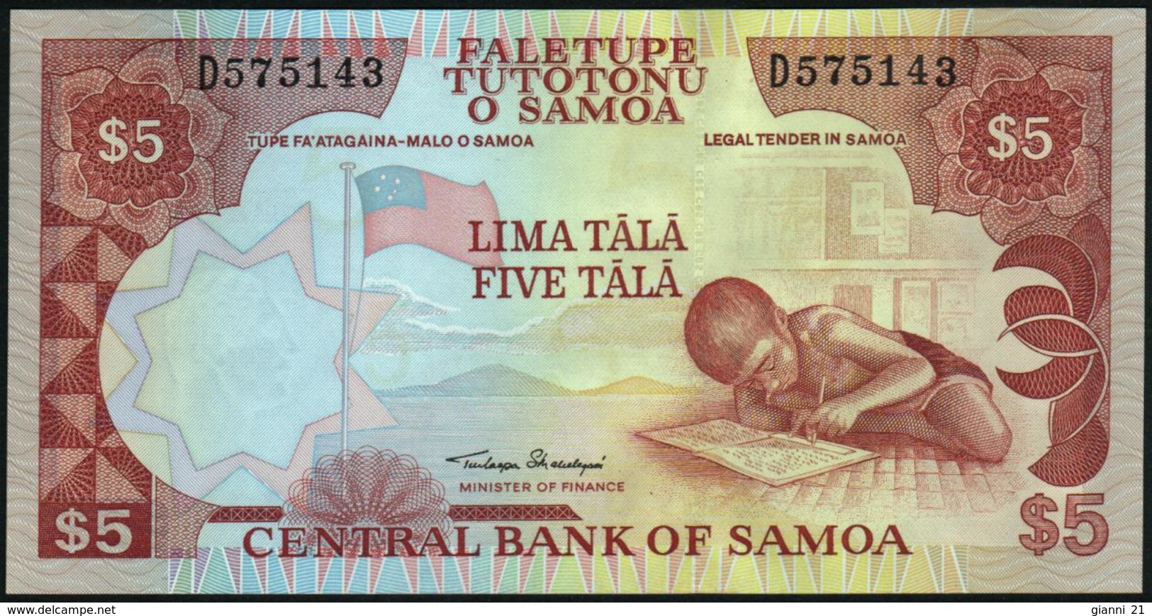 SAMOA - 5 Tala Nd.(2002-2005) {signature Title: "Minister Of Finance"} UNC P.33 A - Samoa