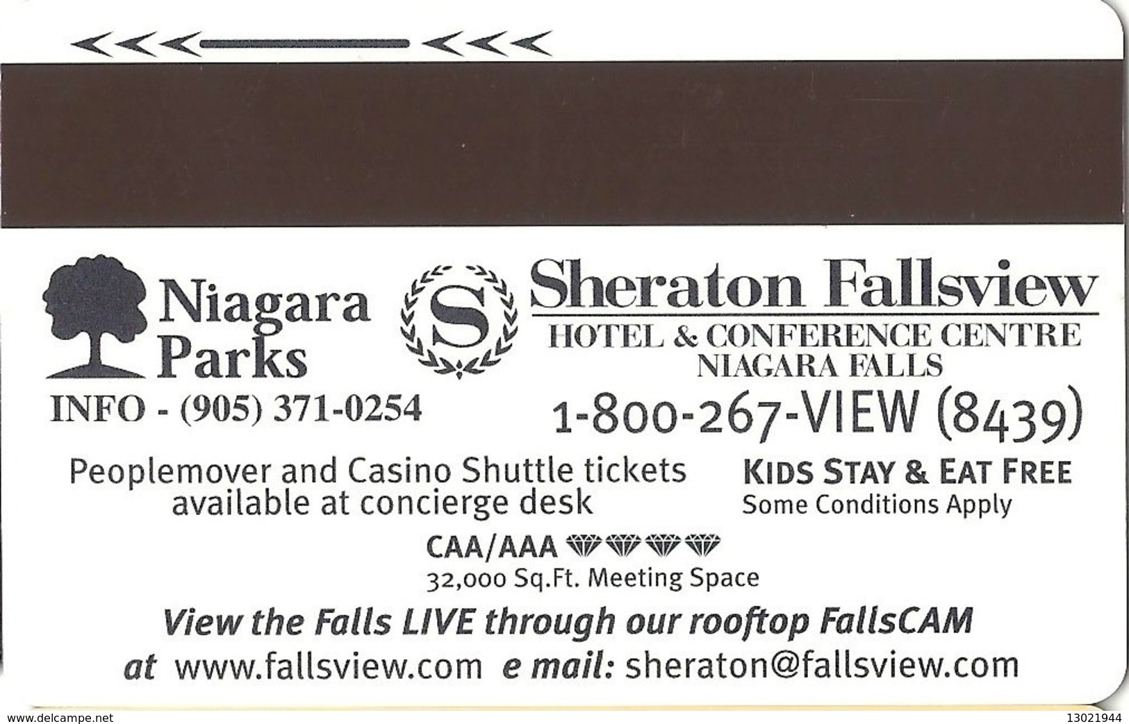 CANADA KEY HOTEL  Sheraton Fallsview - Niagara Park - Cartes D'hotel