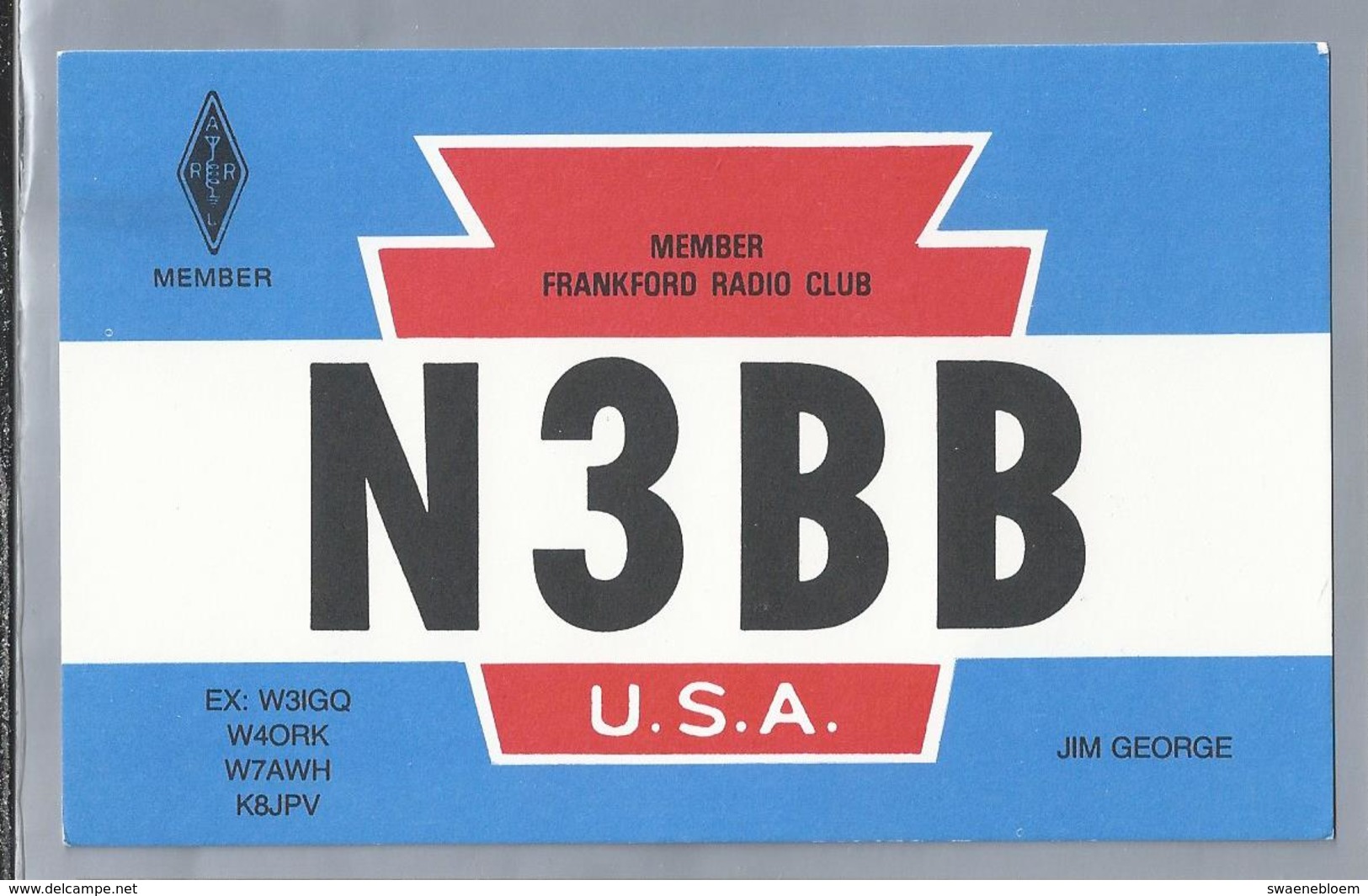 US.- QSL KAART. CARD. N3BB. JIM GEORGE, AUSTIN, TEXAS. MEMBER FRANKFORD RADIO CLUB,  HAYS COUNTY., U.S.A. - Radio-amateur