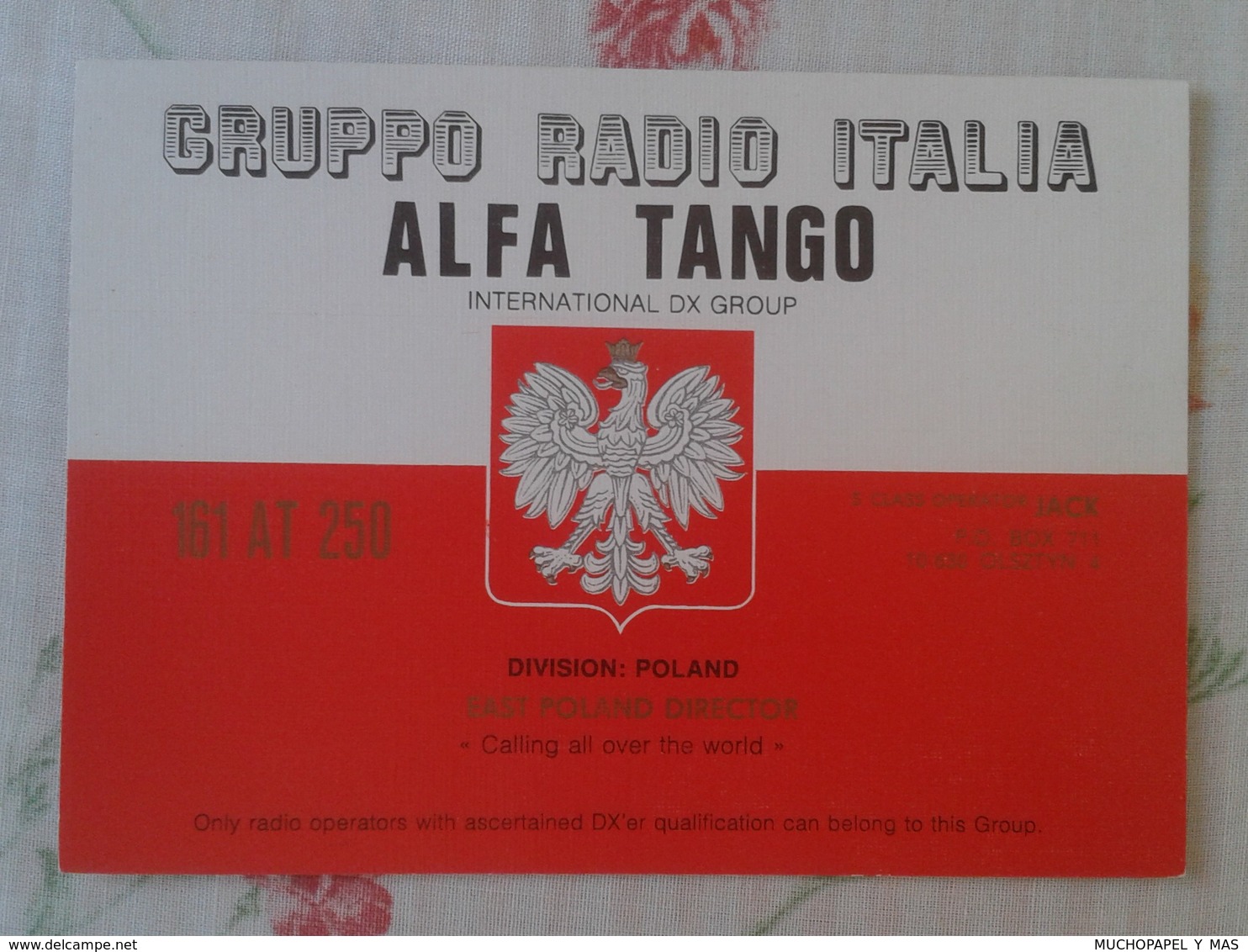 POSTAL POST CARD QSL RADIOAFICIONADOS RADIO AMATEUR GRUPPO ALFA TANGO ITALIA POLAND POLONIA EAST POLSKA FLAG BANDERA.... - Otros & Sin Clasificación