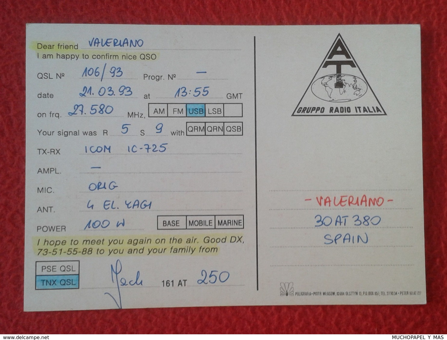 POSTAL POST CARD QSL RADIOAFICIONADOS RADIO AMATEUR GRUPPO ALFA TANGO ITALIA POLAND POLONIA EAST POLSKA FLAG BANDERA.... - Otros & Sin Clasificación