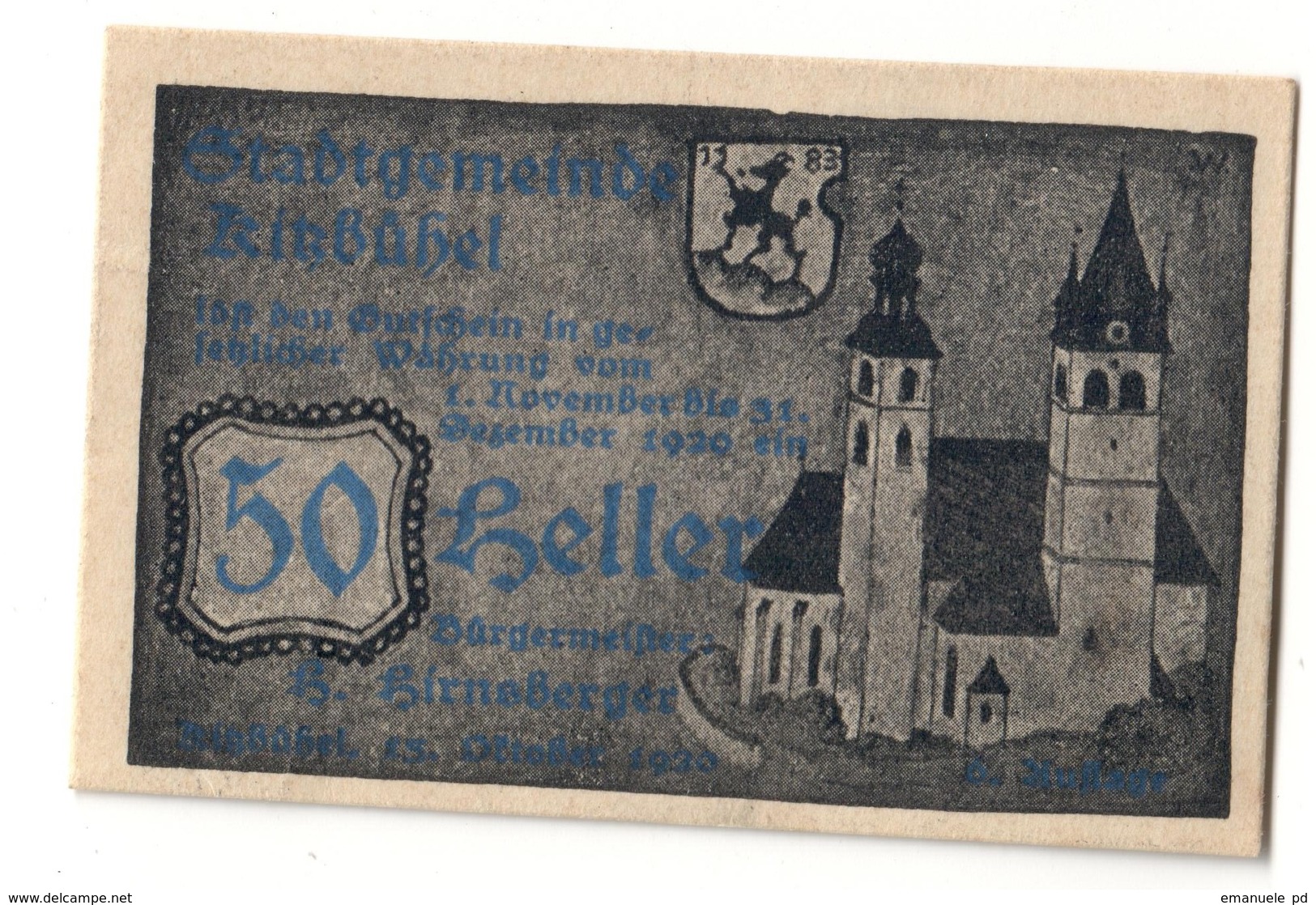 Austria Notgeld - KITZBUHEL 50 HELLER - Austria