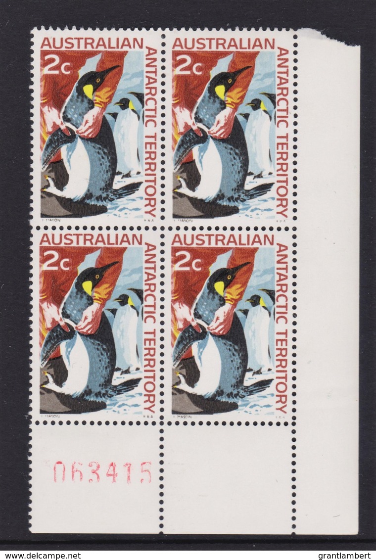 Australian Antarctic 1966 Penguin 2c Corner Block Of 4 MNH With Sheet Number - Unused Stamps