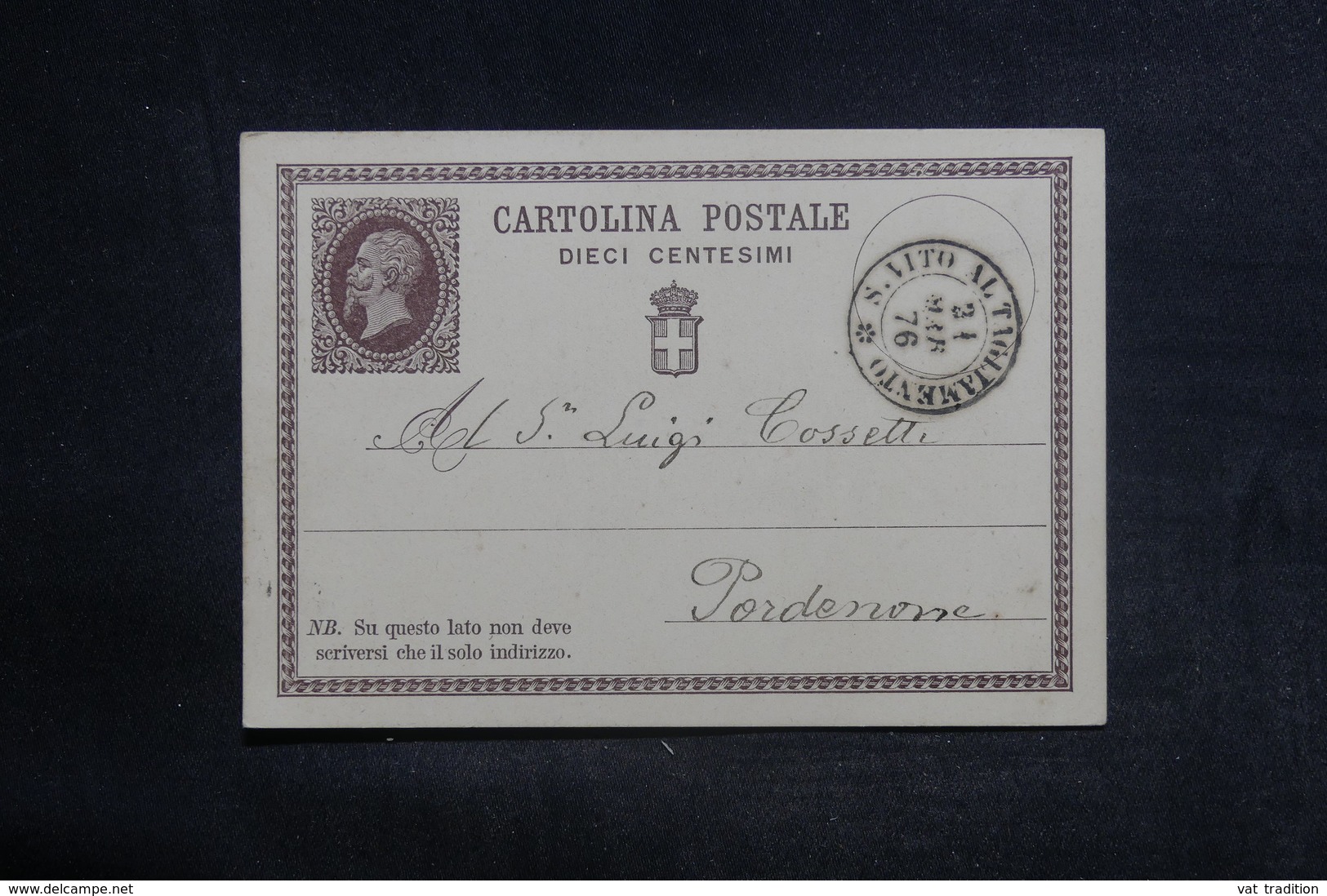 ITALIE - Entier Postal De S. Vito Pour Pordenone En 1876 - L 38524 - Postwaardestukken