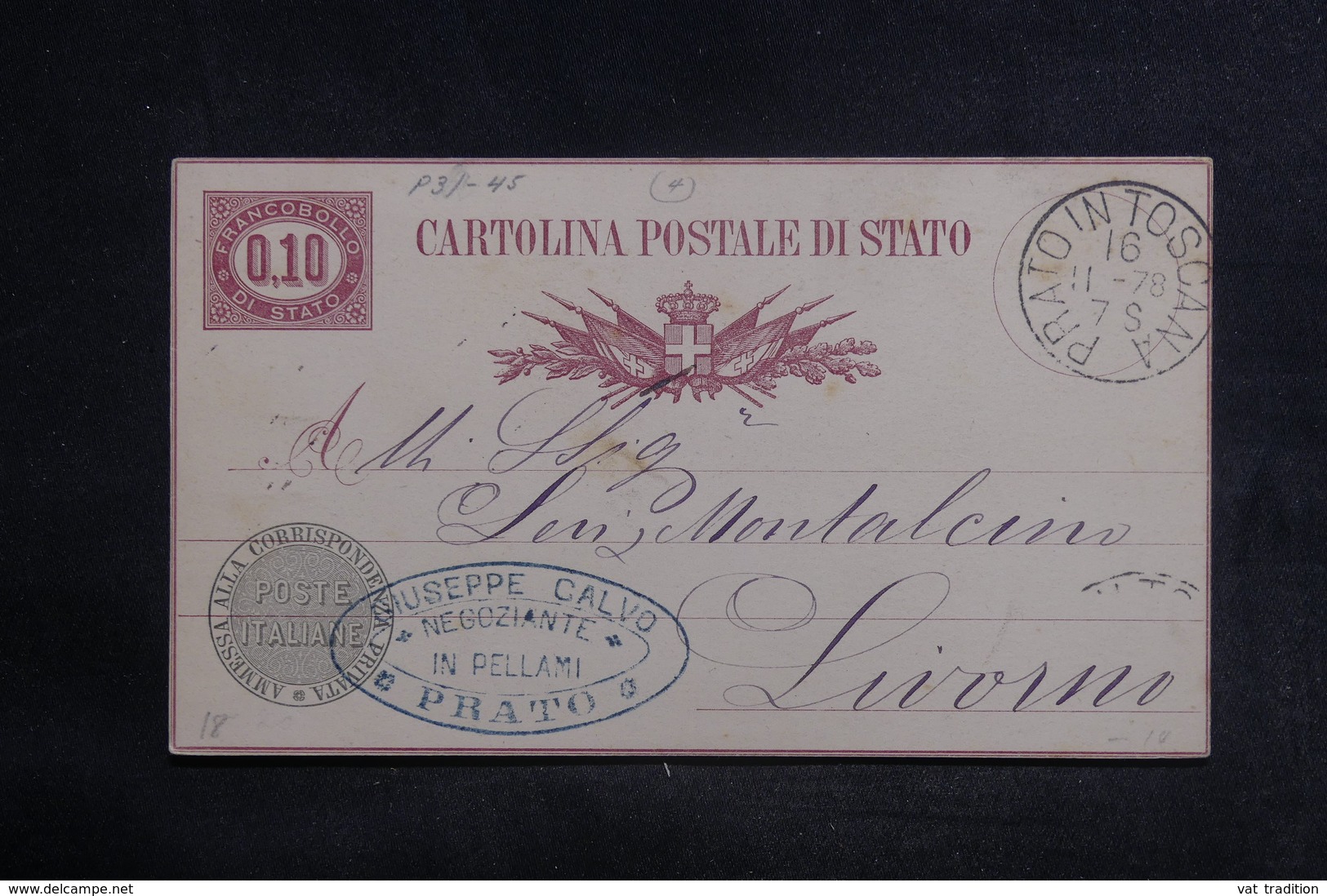 ITALIE - Entier Postal De Prato Pour Livorno En 1878 - L 38528 - Ganzsachen