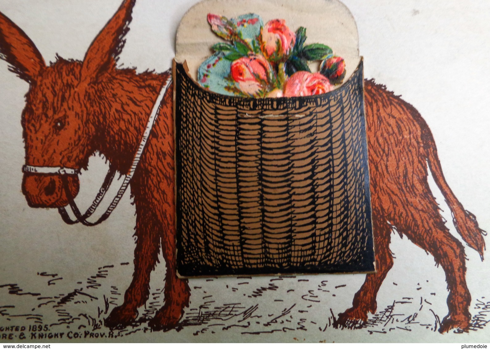 CPA De 1895 . à Système , ÂNE ET SON PANIER PLEIN DE FLEURS . EARLY MECHANICAL POSTCARD DONKEY BASKET FULL OF FLOWERS - Mechanical