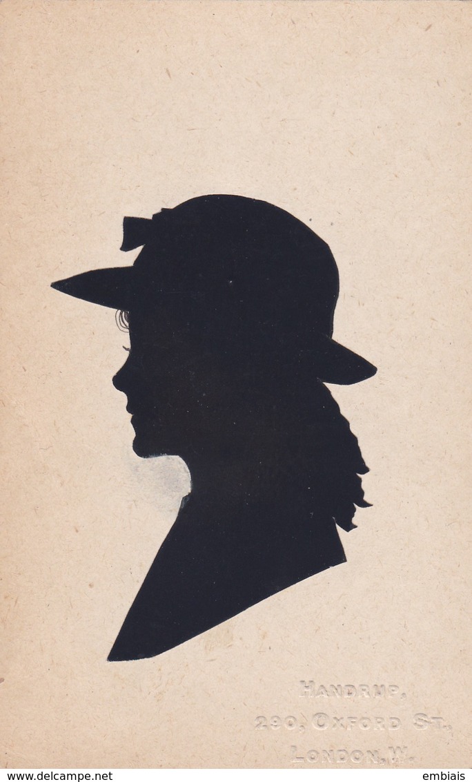 SILHOUETTE Découpée Profil De Jeune Femme à Chapeau - Edit HANDRUP 290, Oxford St. LONDRES 1918 - Silhouetkaarten