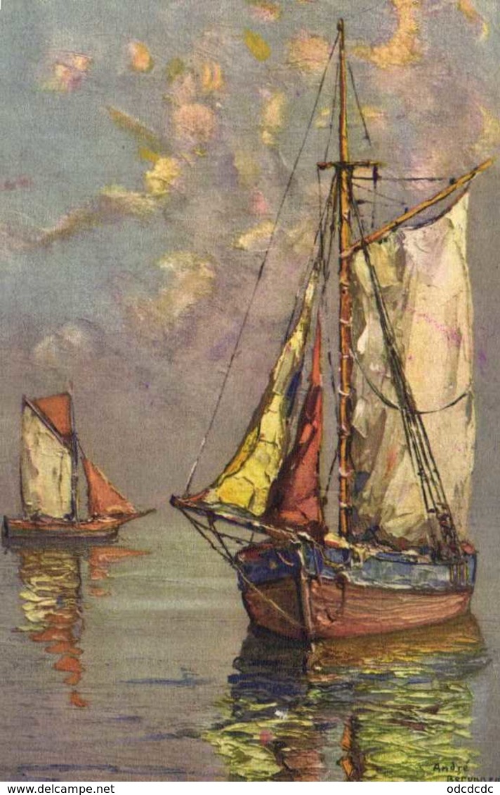 Illustrateur Signé Bateaux De Peche En Mer RV - Peintures & Tableaux