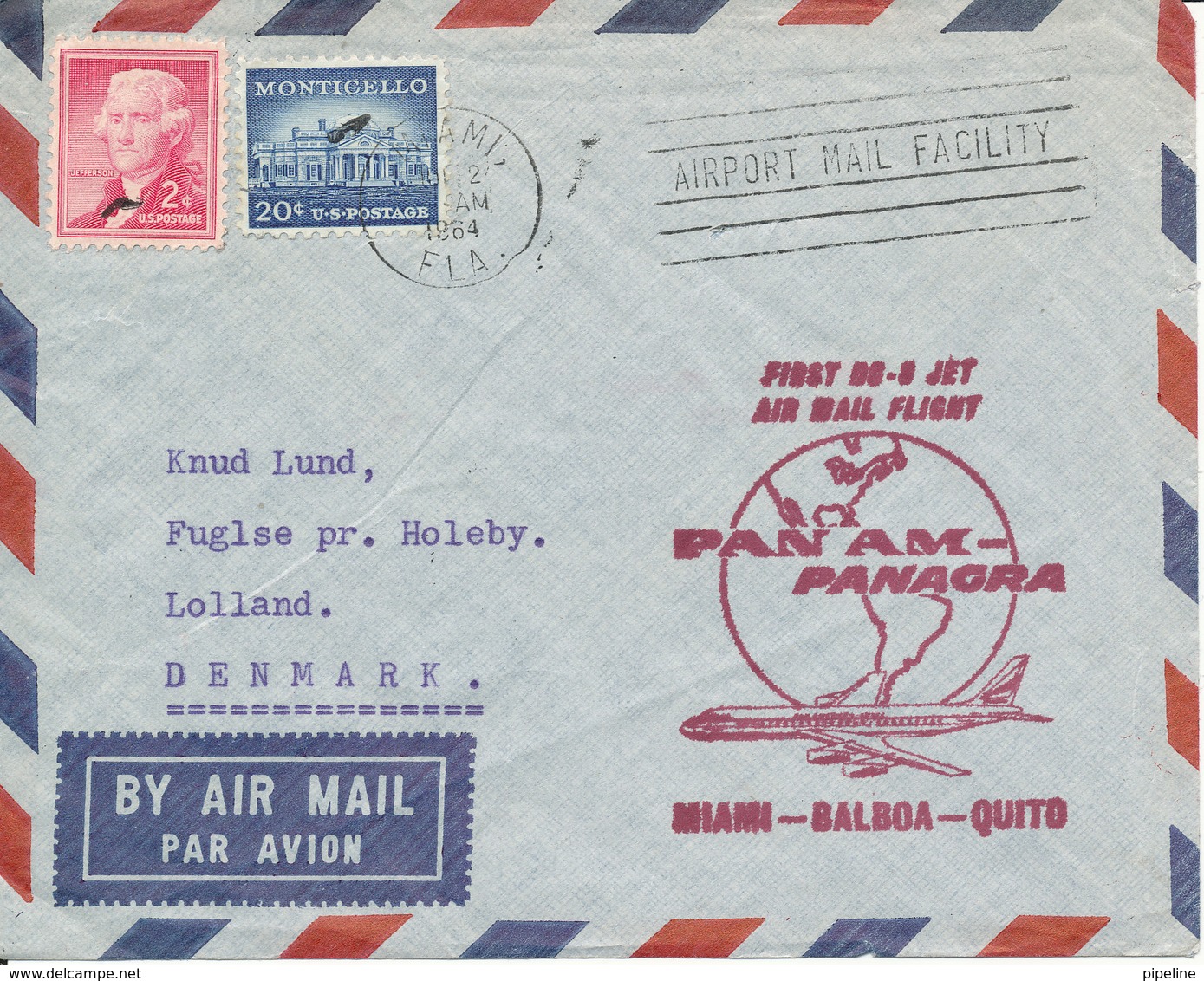 USA First Flight Air Mail Cover PAN AM PANAGRA MIAMI - BALBOA - QUITO 1964 - 3c. 1961-... Lettres