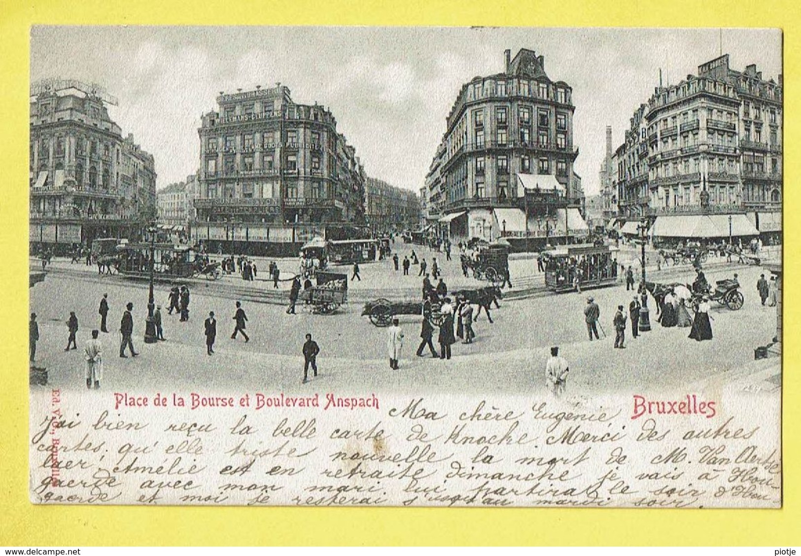 * Brussel - Bruxelles - Brussels * (Ed. V. G.) Place De La Bourse Et Boulevard Anspach, Tram à Cheval, TOP, Unique - Brussel (Stad)