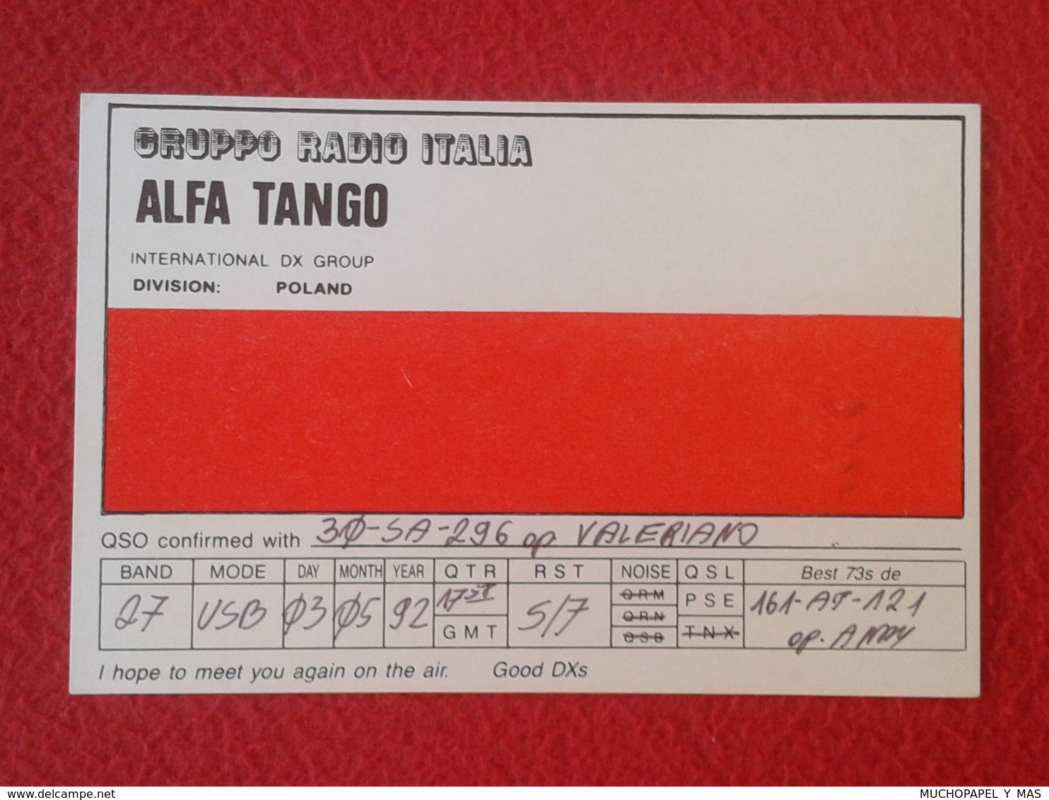 POSTAL POST CARD QSL RADIOAFICIONADOS RADIO AMATEUR GRUPPO ALFA TANGO ITALIA FLAG BANDERA POLAND POLONIA POLSKA VER FOTO - Otros & Sin Clasificación