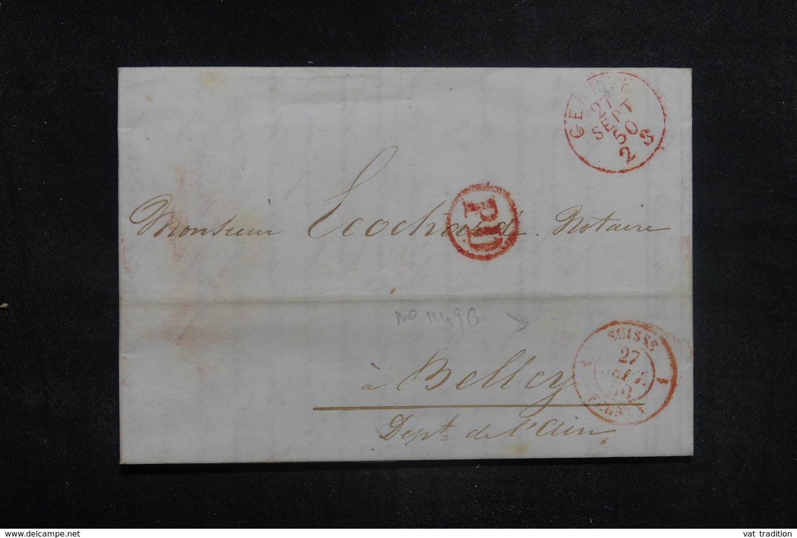 FRANCE - Cachet D'entrée " SUISSE / FERNEX " Sur Lettre De Genève Pour Belley En 1850 - L 38588 - Marques D'entrées