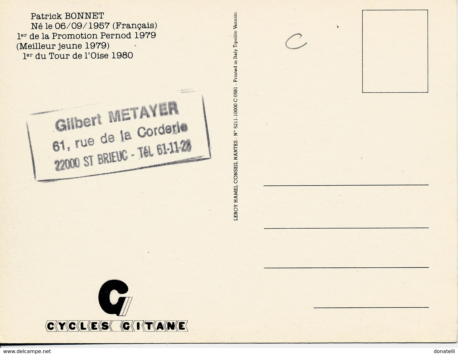 BONNET Patrick FRA (Montpellier (Languedoc-Roussillon), 6-9-'57) 1981 Renault - Elf - Cycles Gitane - Cyclisme
