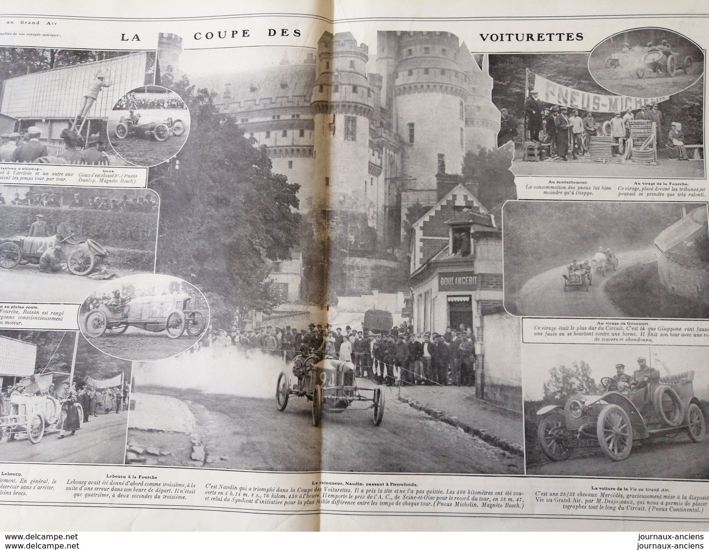 1908 AUTOMOBILE - COMPIÉGNE - LA COUPE DES VOITURETTES - SIZAIRE - F DE BAZELAIRE - MENARD ET SONVICO À PIERREFONDS - 1900 - 1949