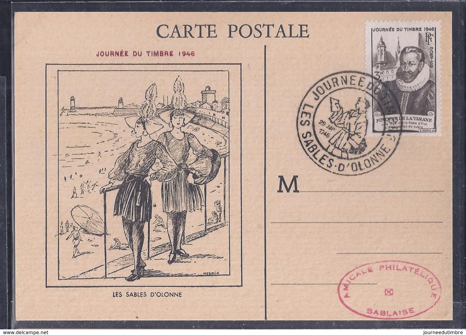 Carte Locale Journee Du Timbre 1946 Les Sables D'olonne - Lettres & Documents