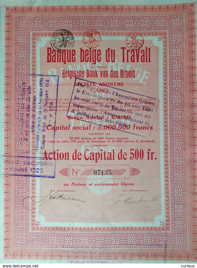 BANQUE BELGE DU TRAVAIL * BELGISCHE BANK VAN DEN ARBEID * GAND * 1928 * SCANS - Autres & Non Classés
