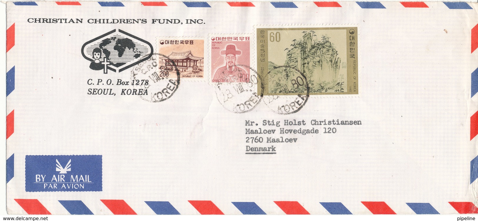 Korea South Air Mail Cover Sent To Denmark 28-8-1980 With More Topic Stamps - Korea, South