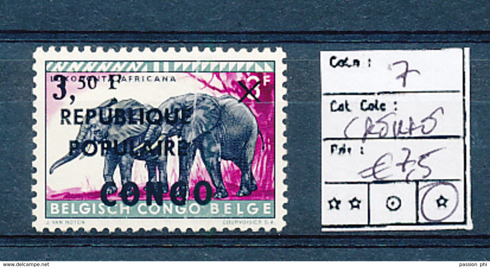 CONGO KINSHASA LOCAL OVERPRINT OF STANLEYVILLE COB 7 FOLD PLI LH - Katanga