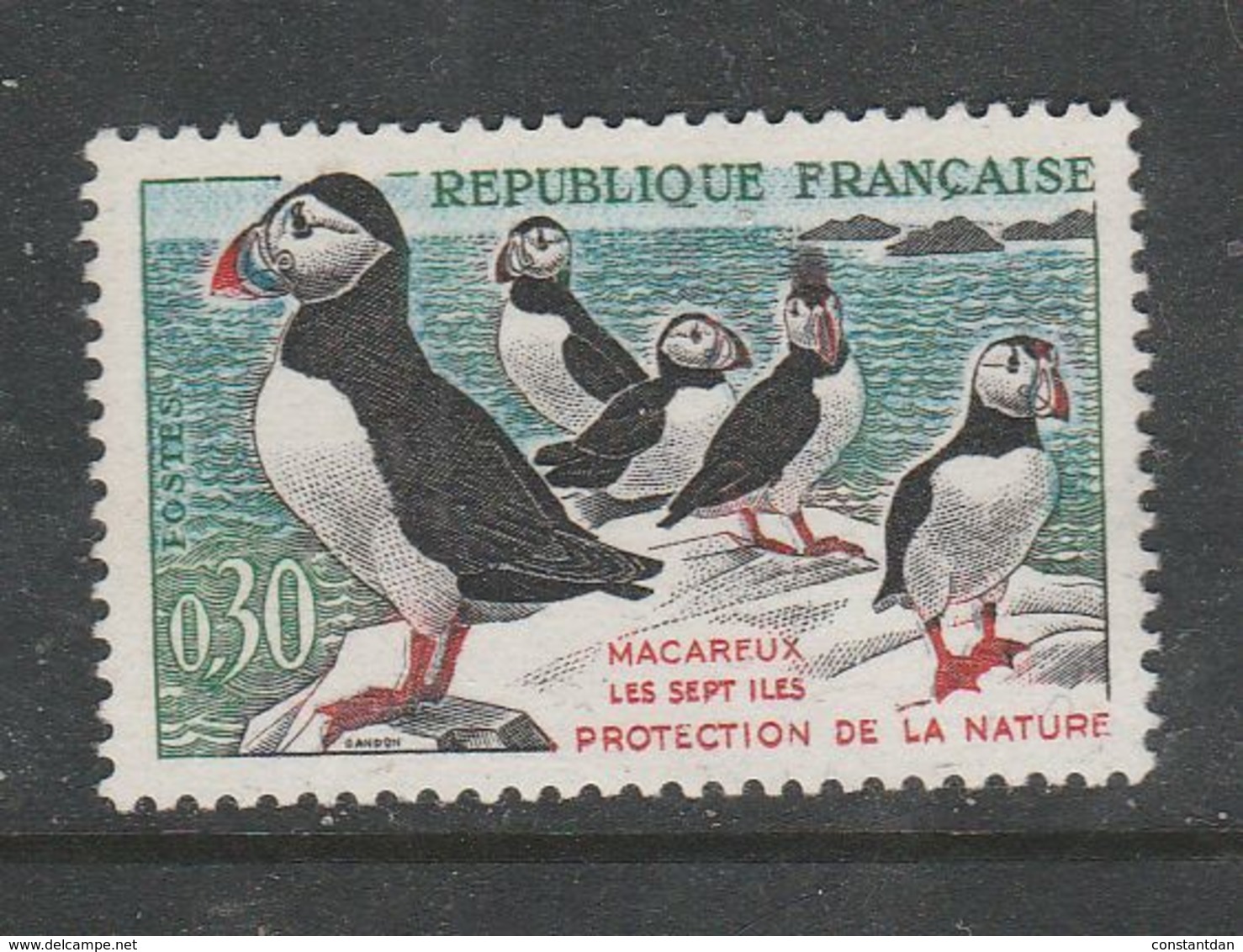 FRANCE N° 1274 30C MULTICOLORE MACAREUX MOINES HOUPE PRONONCEE SUR LE 4EME MACAREUX - Usati