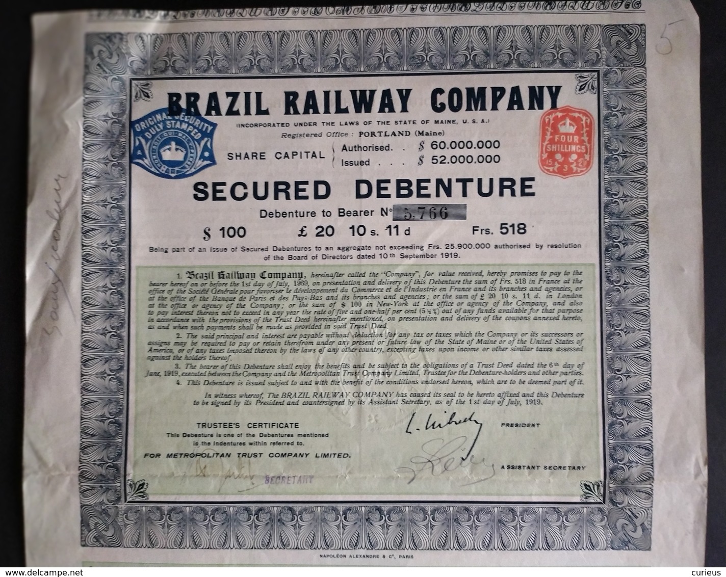 BRAZIL RAILWAY COMPANY * 1919 * SCANS * BRAZILIË - Chemin De Fer & Tramway