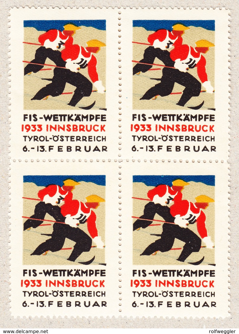 1933 FIS Wettkämpfe Innsbruck Wintersport Vignetten; Im 4er Block - Pubblicitari