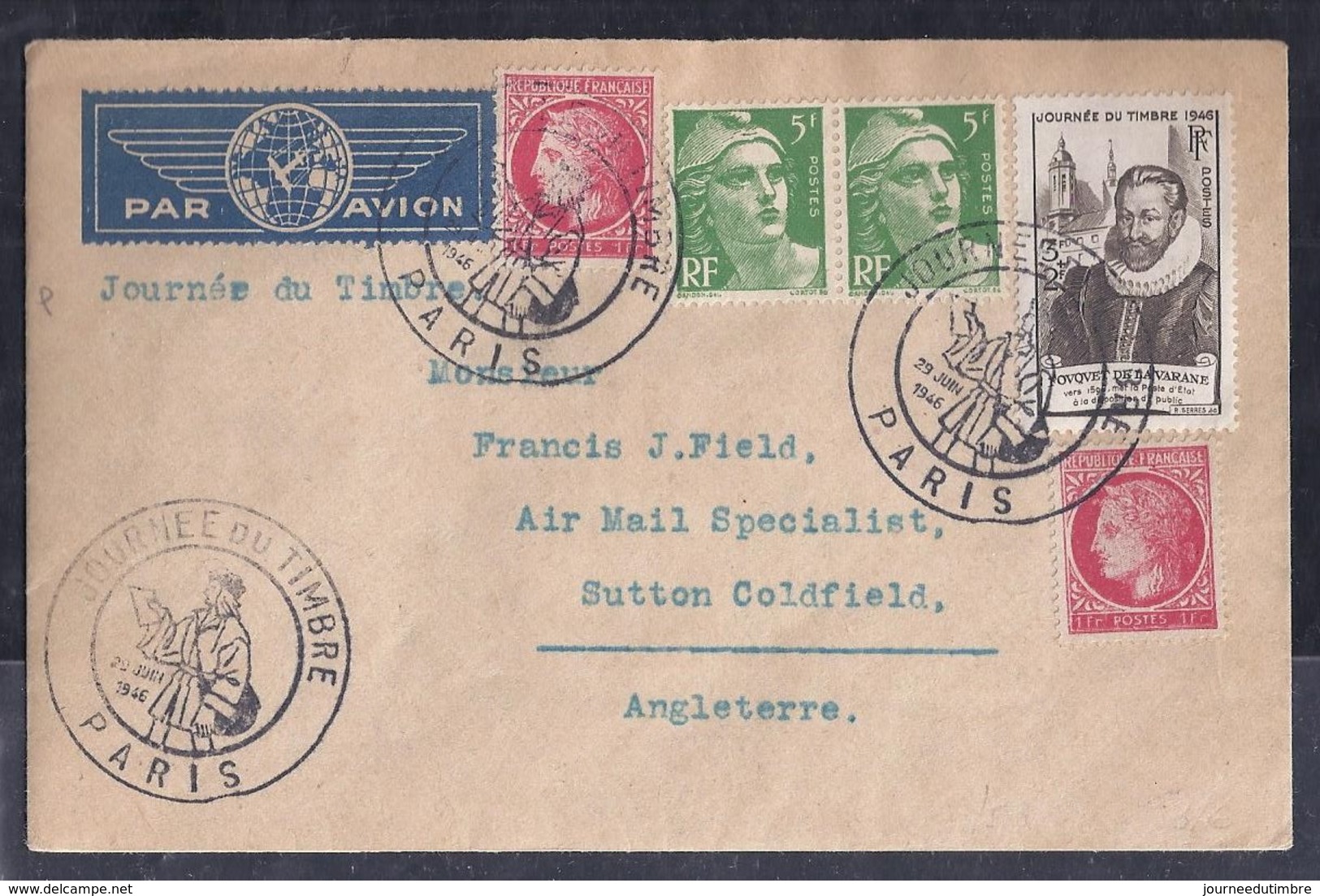 Enveloppe Locale Journee Du Timbre 1946  Paris - Lettres & Documents