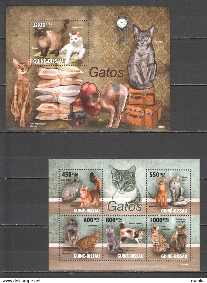 BC719 2010 GUINE GUINEA-BISSAU PETS CATS GATOS 1BL+1KB MNH - Gatti