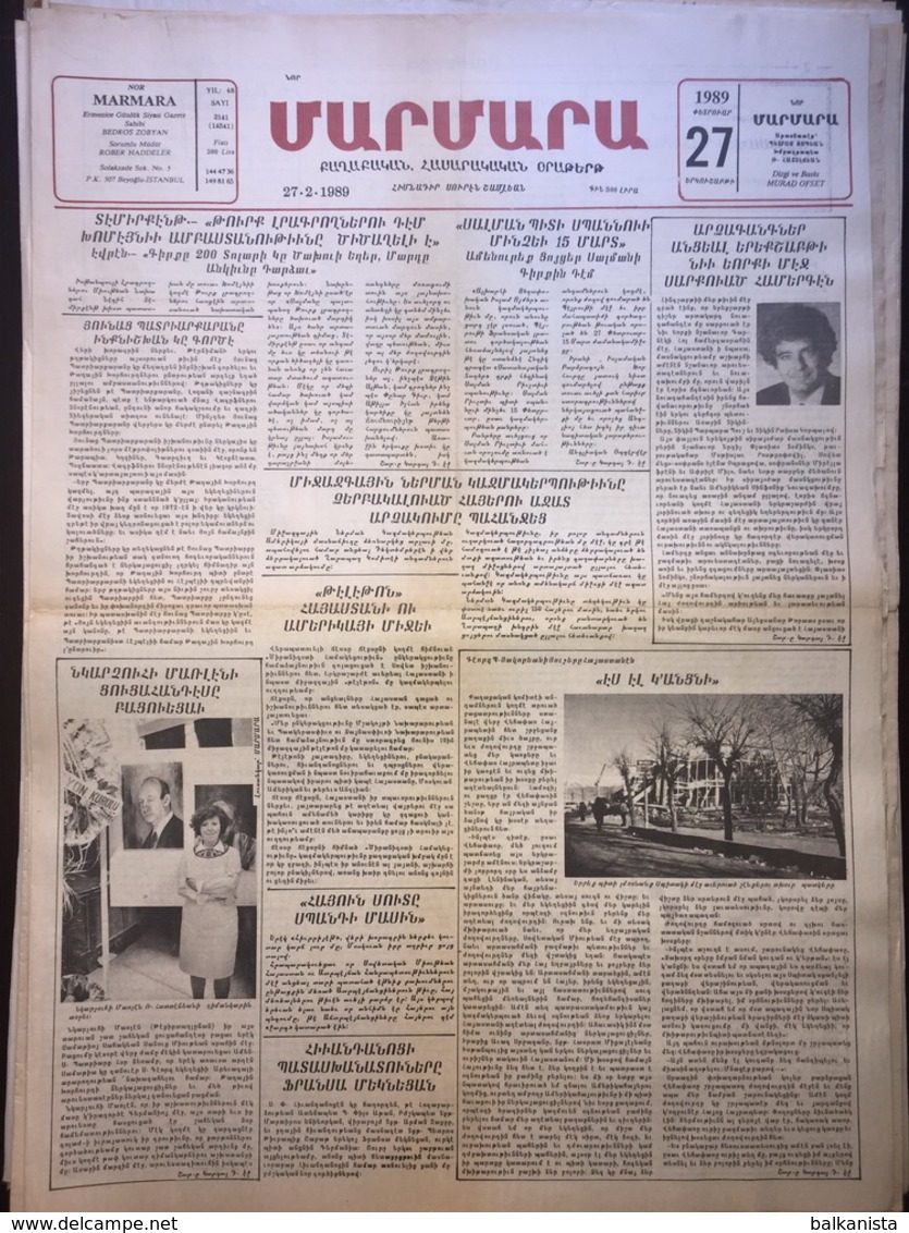 Nor Marmara 27 February 1989 [Armenian Newspaper; Istanbul; Turkey] - Otros & Sin Clasificación