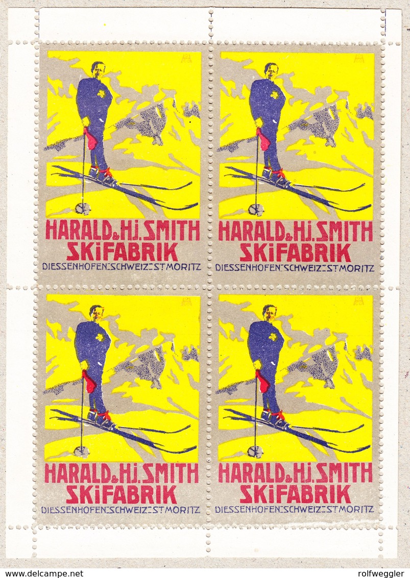 Um 1910 Harald & Smith Skifabrik Diessenhofen Schweiz - St. Moritz; Kleinbogen à 4 Stück - Publicités
