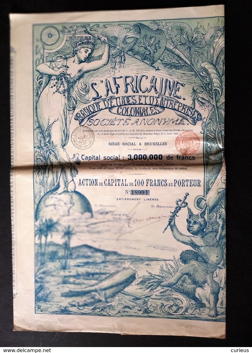 L'AFRICAINE * BANQUE D'ETUDES ET D'ENTREPRISES * 1898 * AFRIQUE * AFRIKA * BELGIQUE * BELGIE * VOIR SCANS - Afrique