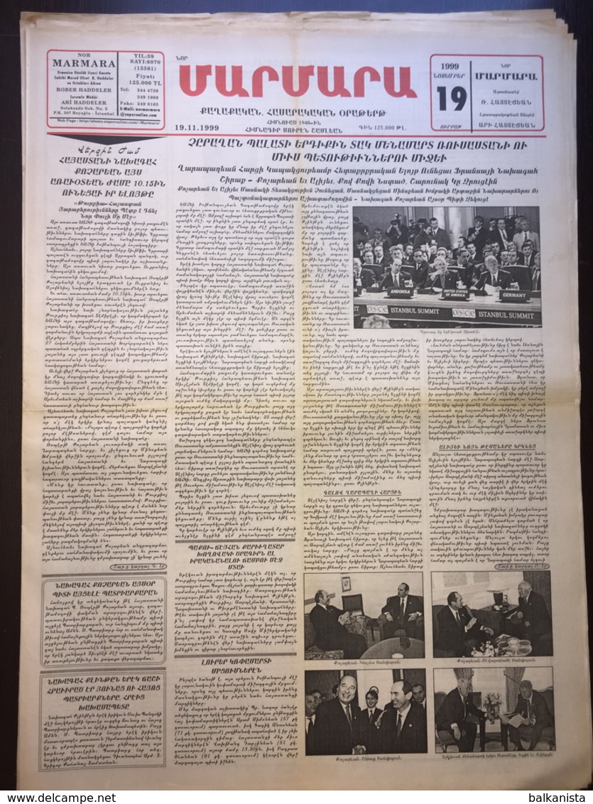 Nor Marmara 19 November 1999 [Armenian Newspaper; Istanbul; Turkey] - Andere & Zonder Classificatie