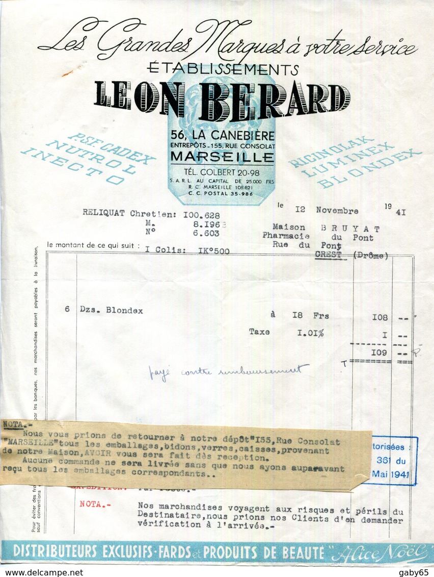 MARSEILLE. LES GRANDES MARQUES A VOTRE SERVICE.Ets.LEON BERARD 56 LA CANEBIERE. - Profumeria & Drogheria