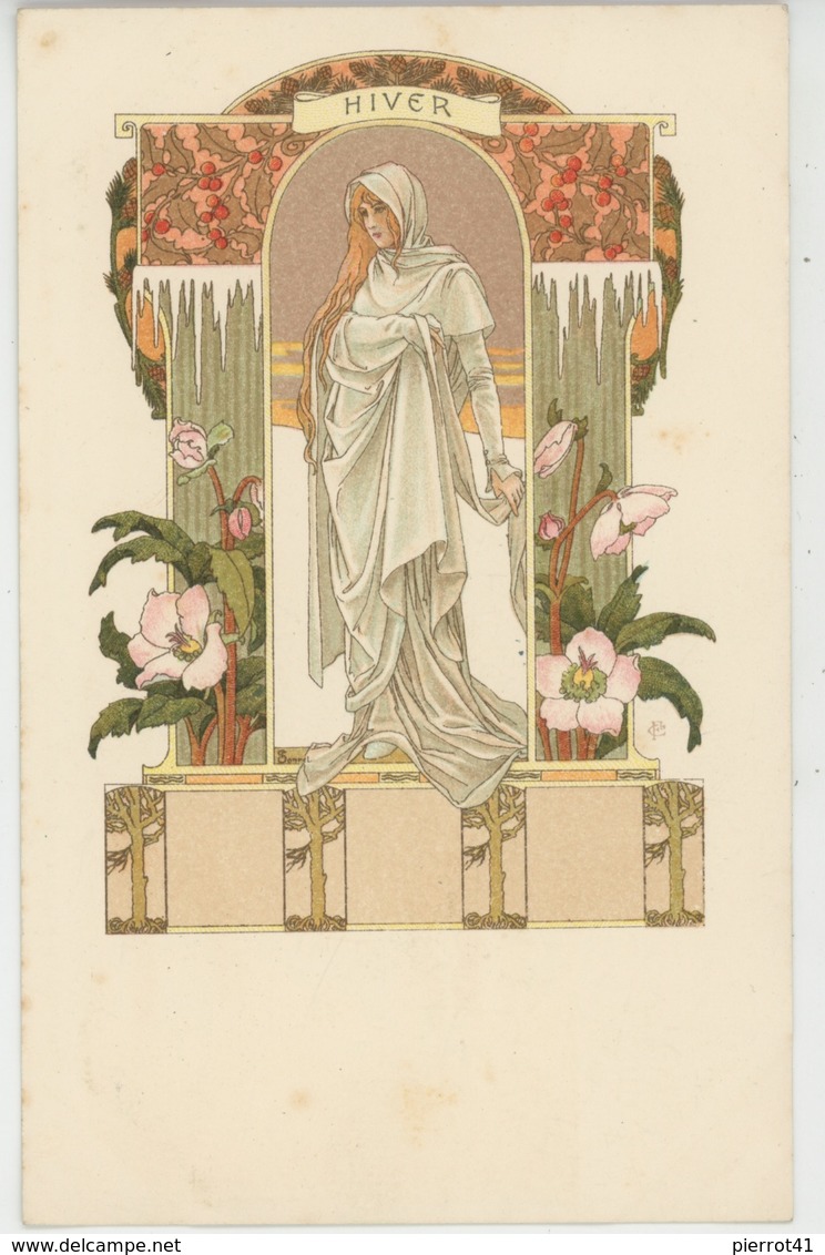 FEMMES - Jolie Carte Fantaisie Femme ART NOUVEAU - Les Saisons : HIVER - Signée ELISABETH SONREL (carte Précurseur) - Altri & Non Classificati