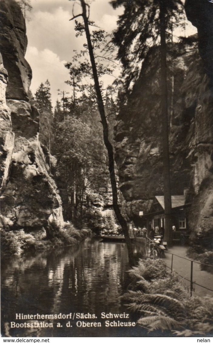 HINTERHERMSDORF-SACHS-SCHWEIZ-BOOTSSTATION A.D.OBEREN SCHLEUSE-VIAGGIATA 1958  -REAL PHOTO - Hinterhermsdorf