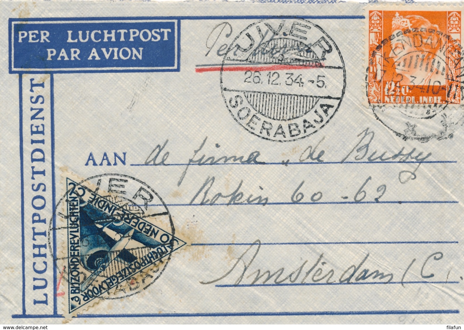Nederlands Indië - 1934 - Uiver-cover Verzonden Per IJsvogel (ivm Uivercrash) Van Kendangan Naar Amsterdam - Nederlands-Indië