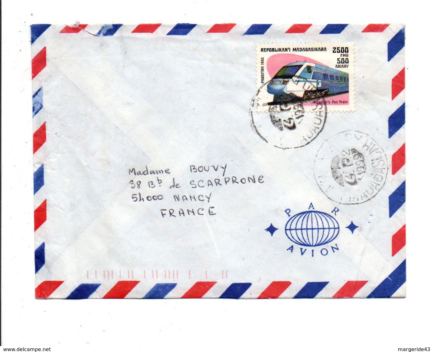 MADAGASCAR LETTRE POUR LA FRANCE 1999 - Madagascar (1960-...)