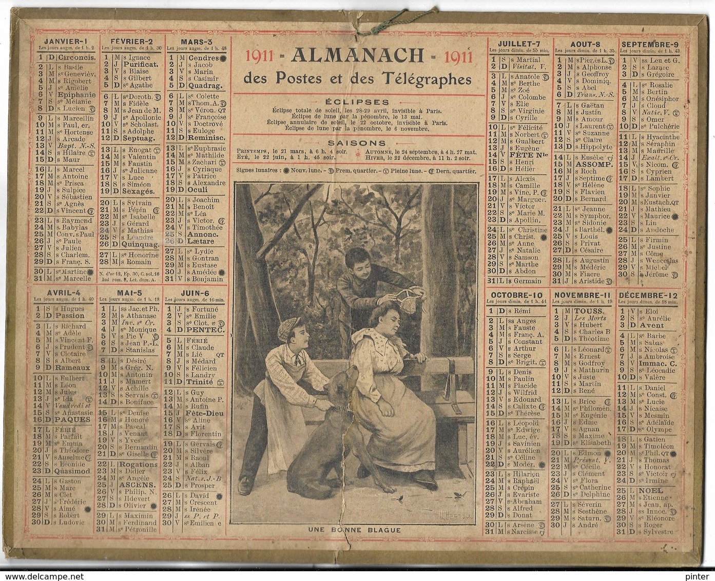 CALENDRIER De 1911 - Format 26.5 X 21 Cm - 2 Feuillets Au Verso De La Gironde - Formato Grande : 1901-20