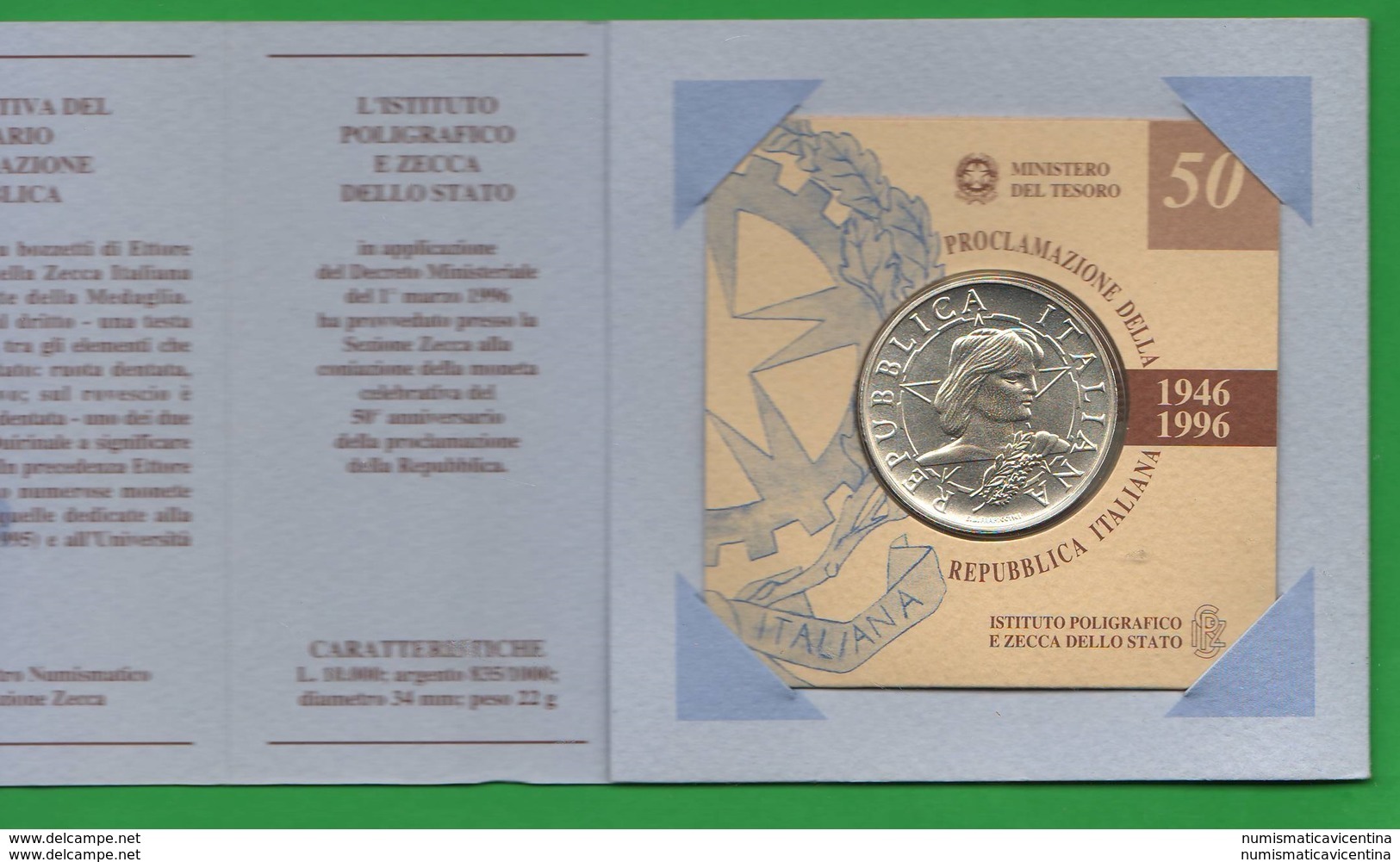 10000 Lire 1996 X 50 °Proclamazione Repubblica  Repubblica Italiana - Commemorative