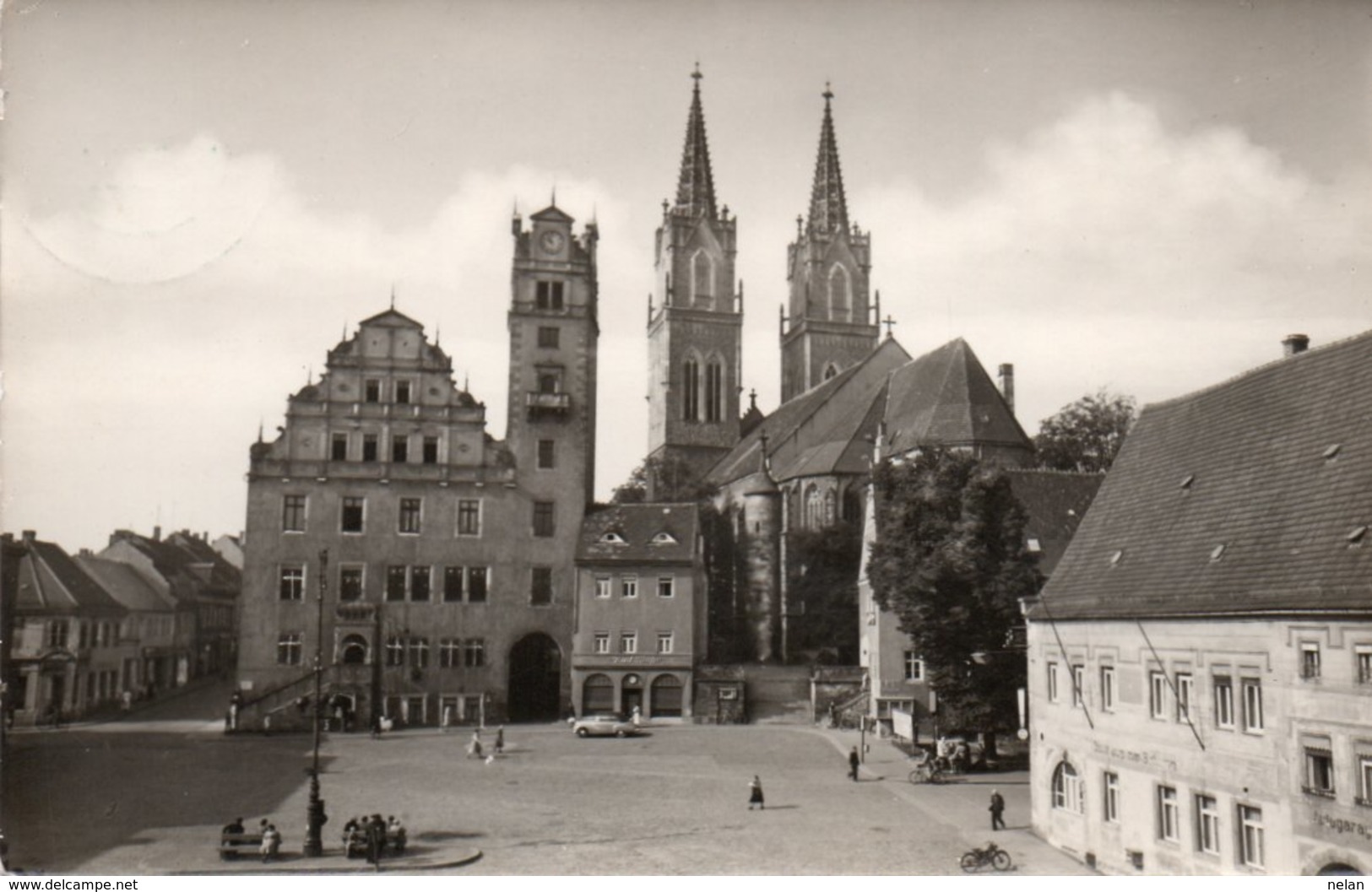 OSCHATZ-RTHAUS MIT KIRCHE ST. AGIDIEN-VIAGGIATA 1956  -REAL PHOTO - Oschatz