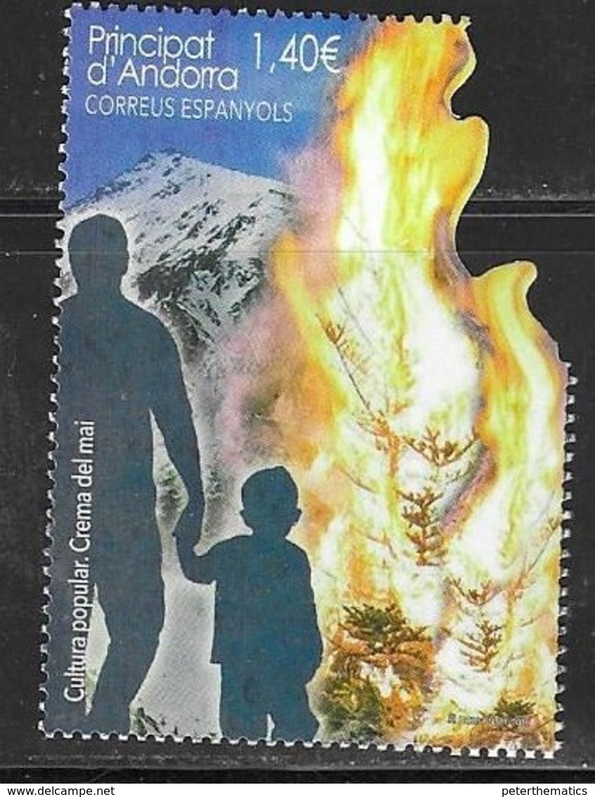 SPANISH ANDORRA, 2019, MNH, CULTURE, CELEBRATIONS, CREMA DEL MAI, FIRES, MOUNTAINS, FLAME-SHAPED STAMP,1v - Other & Unclassified