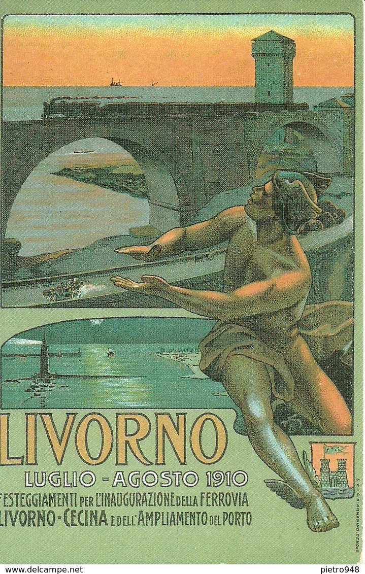 Livorno 1910, Inaugurazione Ferrovia Livorno-Cecina E Ampliamento Porto, Riproduzione C19, Reproduction, Illustrazione - Inaugurazioni