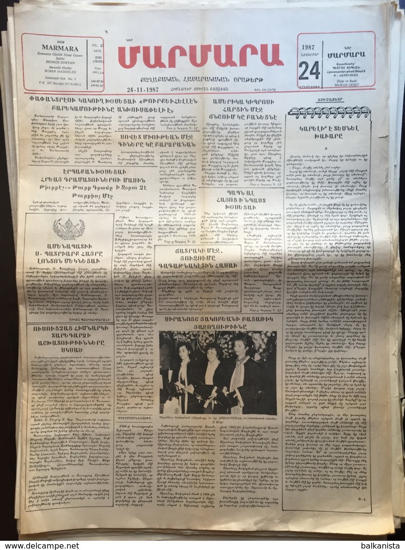 Nor Marmara 24 November 1987 [Armenian Newspaper; Istanbul; Turkey] - Andere & Zonder Classificatie
