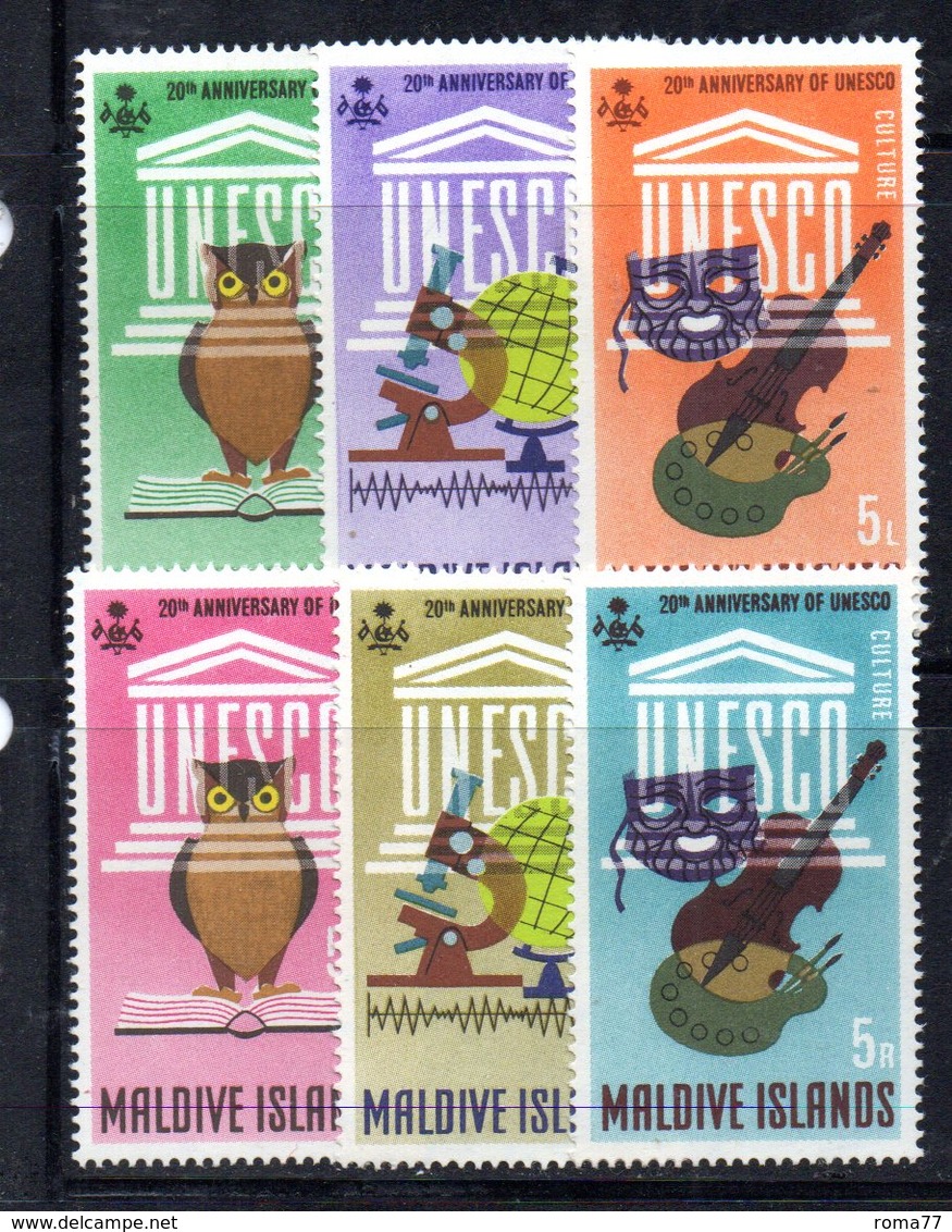 APR2158 - MALDIVE 1966 , Serie  Yvert N. 189/194  ***  MNH  (2380A) . Unesco - Maldive (1965-...)